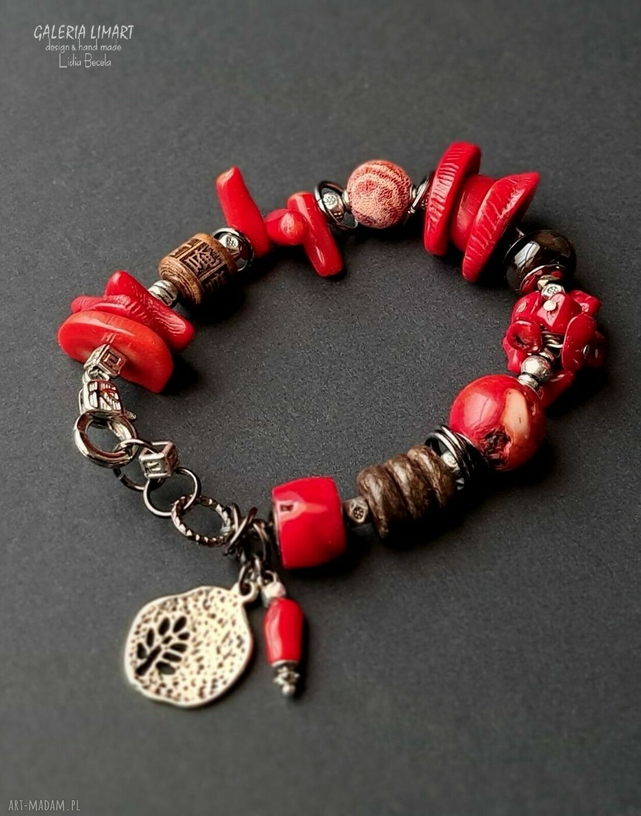 Niezwykła bransoleta boho z koralem i mixem minerałów (UNIKAT)