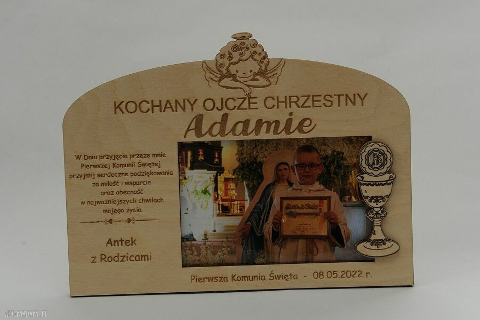 Podziękowanie dla rodziców chrzestnych na Pierwszą Komunię Świętą - ramka 9x13