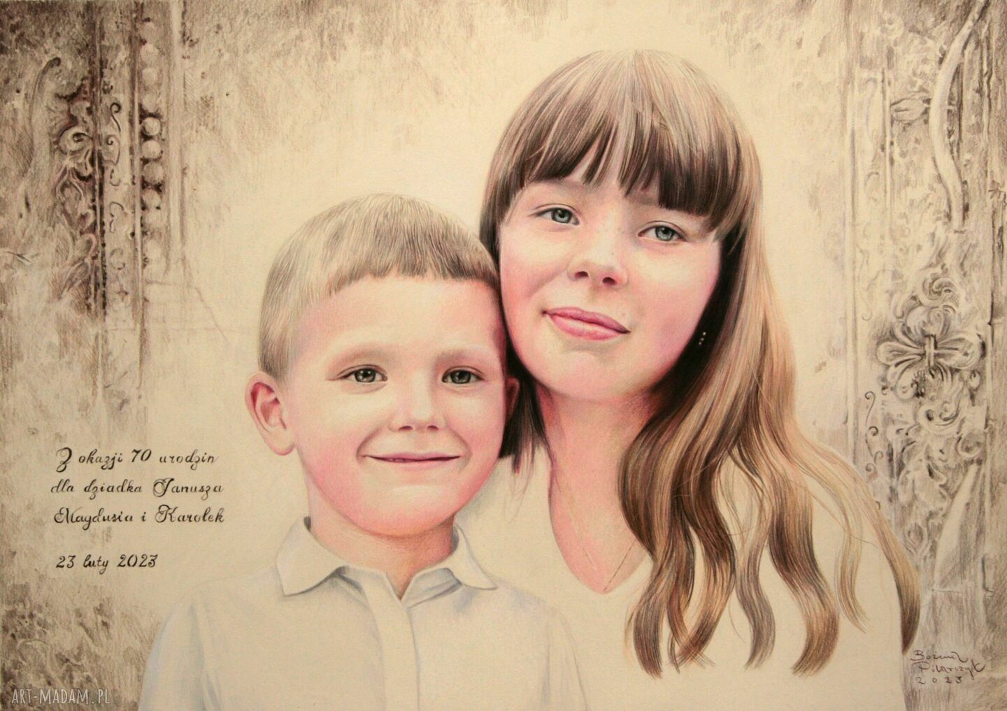 Portret dziecka z imieniem na chrzest, roczek i pamiątkę - A3 30x42