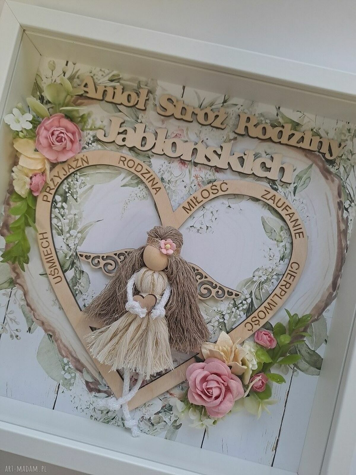 Rodzinny Anioł Stróż - ramka 3D 30x30 cm (prezent personalizowany)