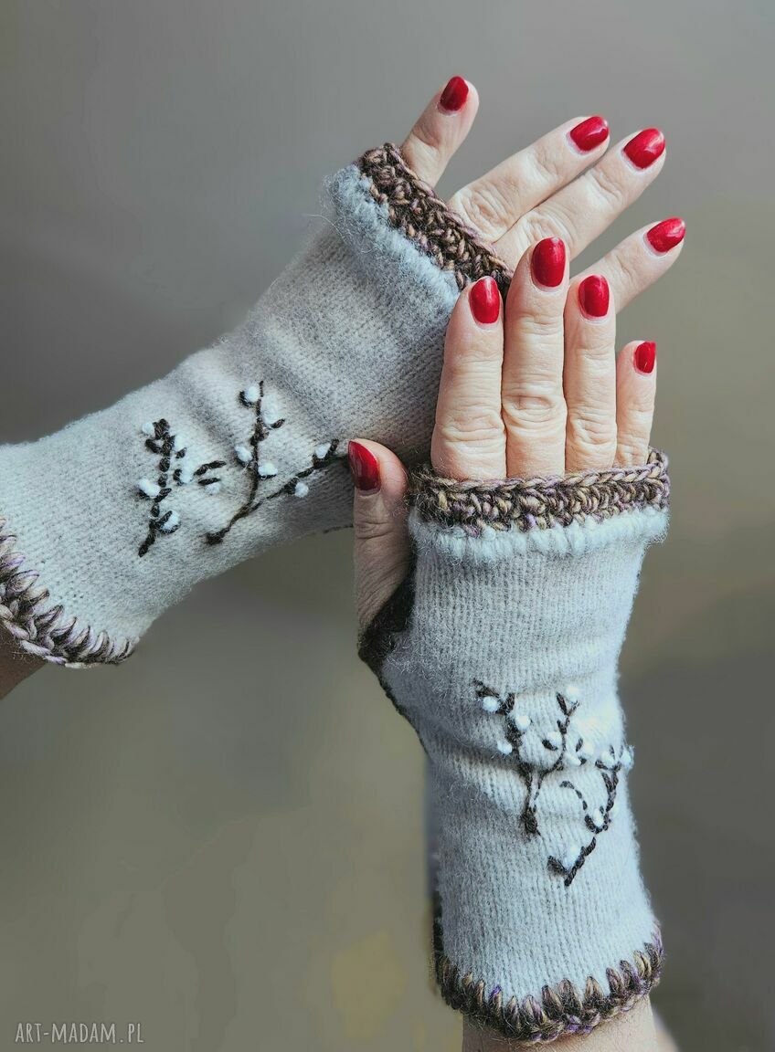 Rękawiczki mitenki wełniane oryginalne prezenty prezent filcowane