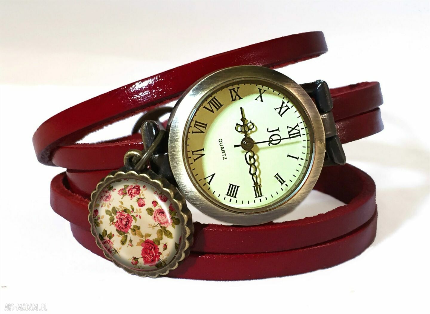 Retro Róże - bransoletka vintage handmade z powiększającym szkiełkiem