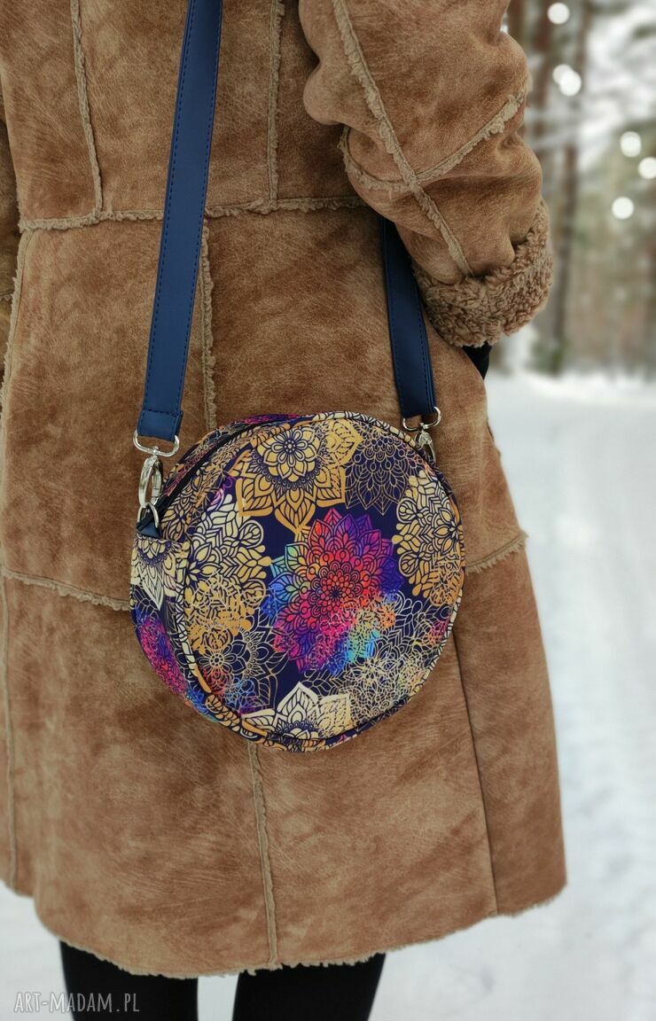 Round Bag - niebieskie kolibry - torebka na ramię handmade