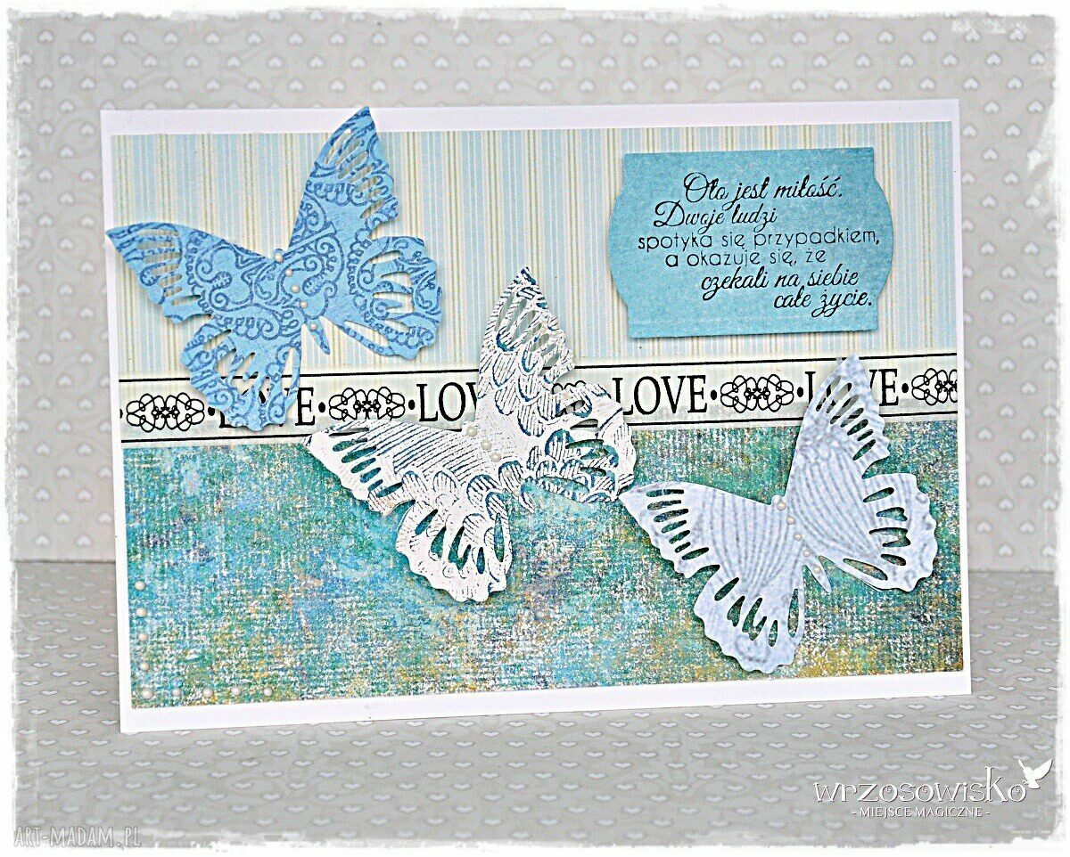 Ślubne Motyle kartka ślubna ręcznie zdobiona scrapbooking