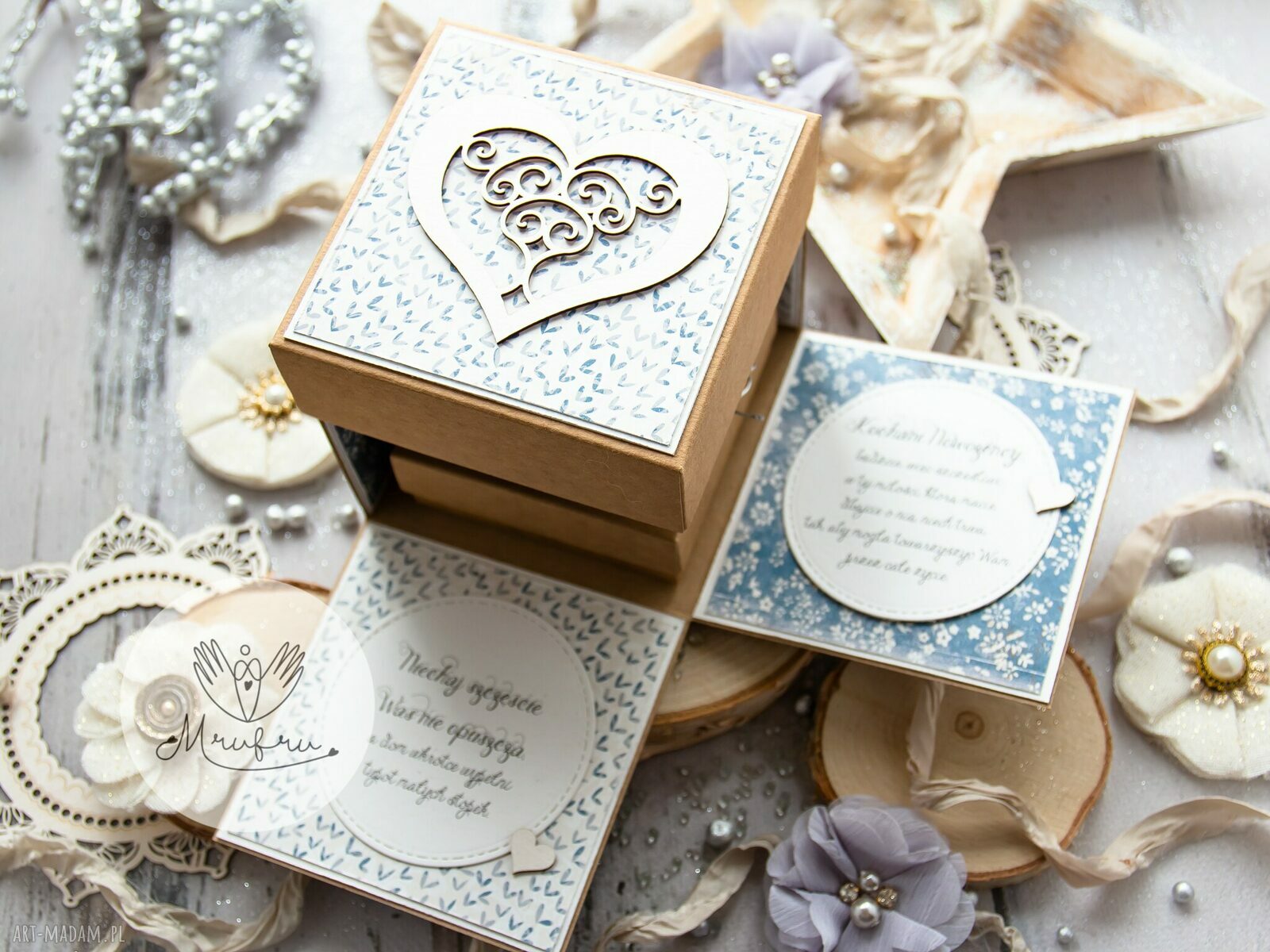 Eksplodujące pudełko ślubne. Piękna, personalizowana pamiątka w dniu ślubu. handmade
