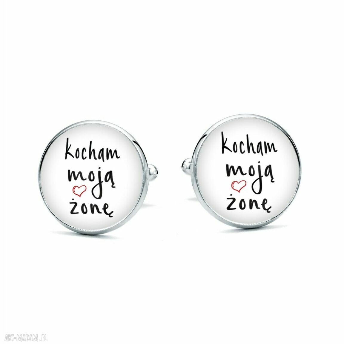 Spinki do mankietów z grafiką „KOCHAM” - ręcznie robione