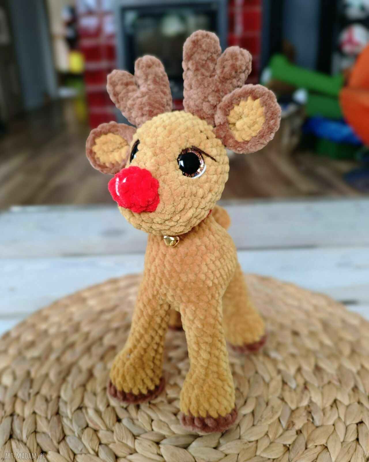 upominek na święta: Szydełkowy reniferek Rudolf maskotka handmade na prezent świąteczny dla dzieci 3+