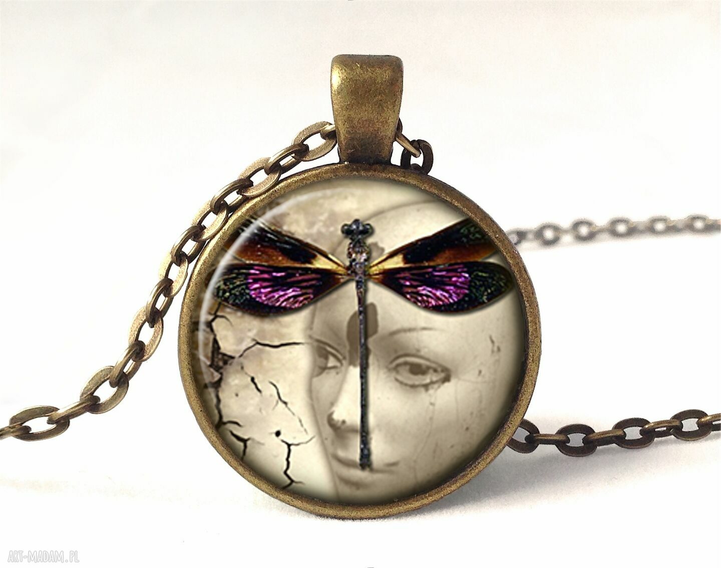 Ważka vintage medalion łańcuszkiem naszyjnik prezent wiktoriański