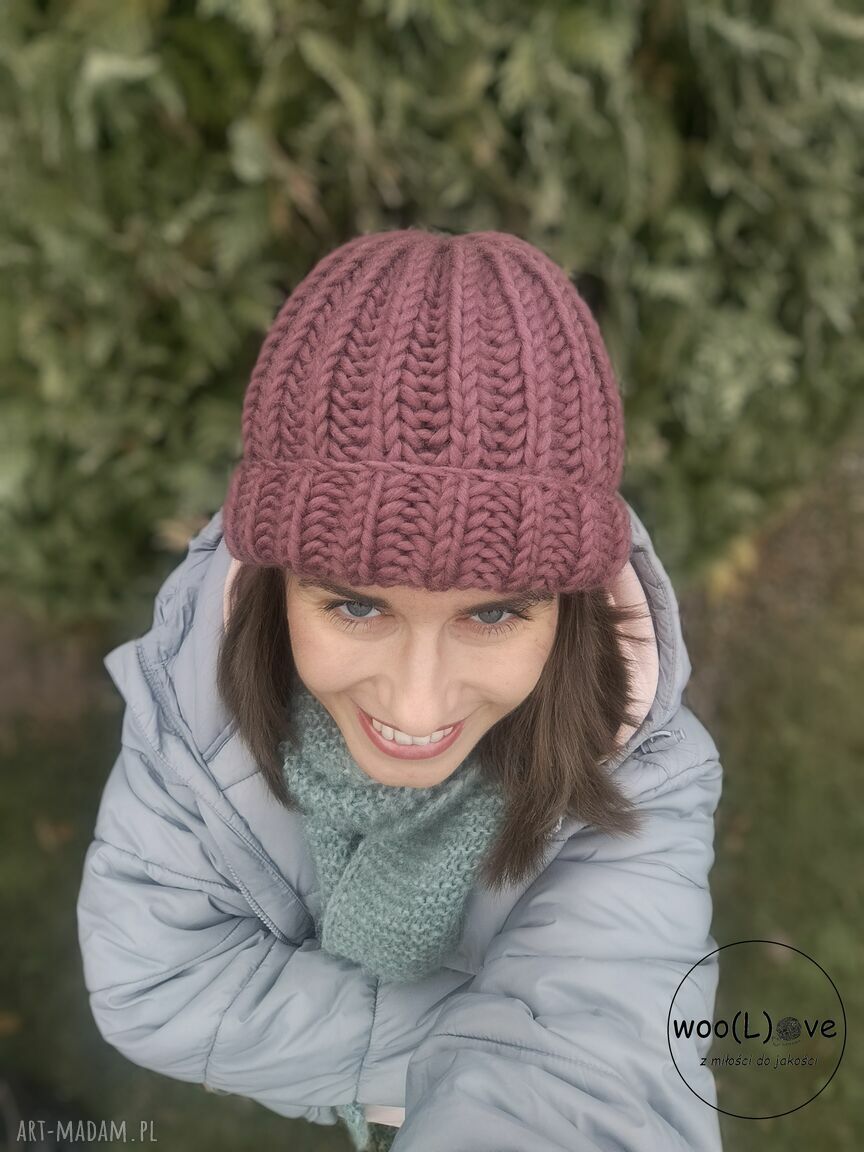 czapki: wełniana czapusia ANGIELKA (WINOGRONO) Ręcznie wykonane