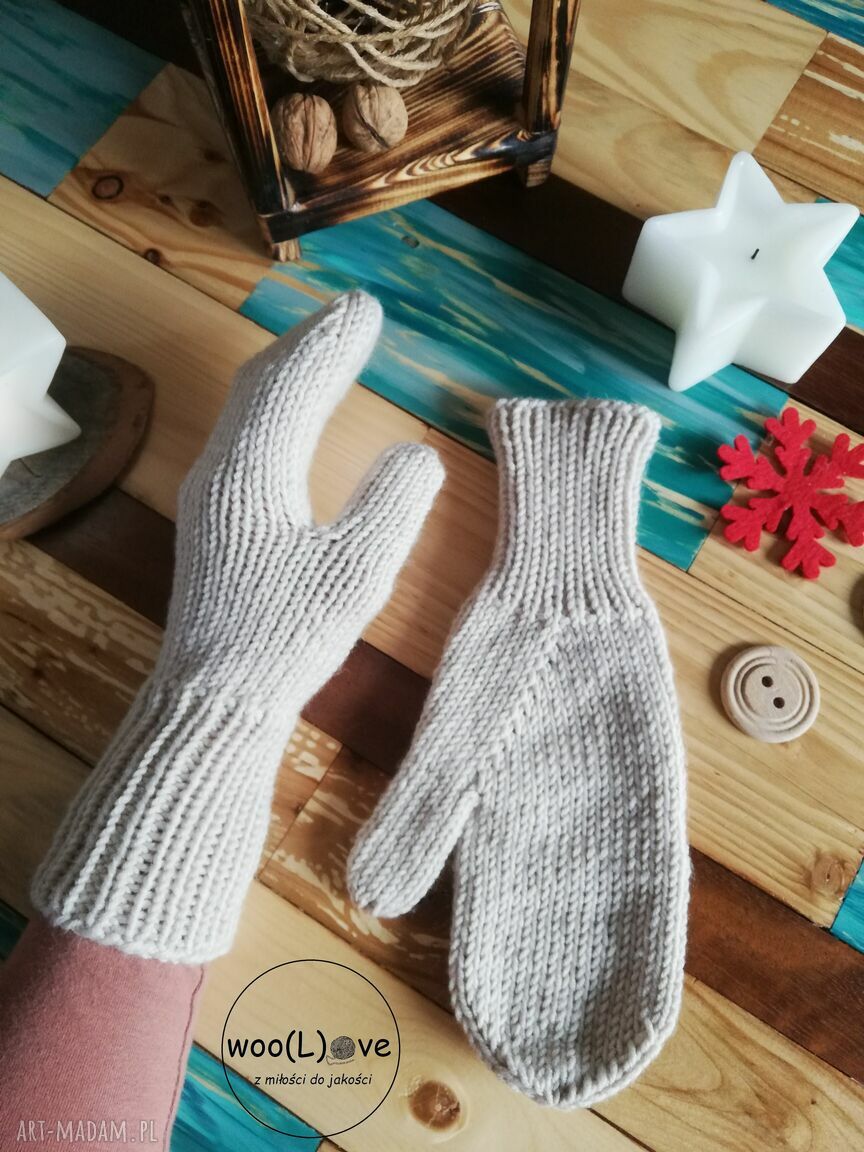 Wełniane rękawiczki merynoski jasny beŻ wełna prezent merynosa