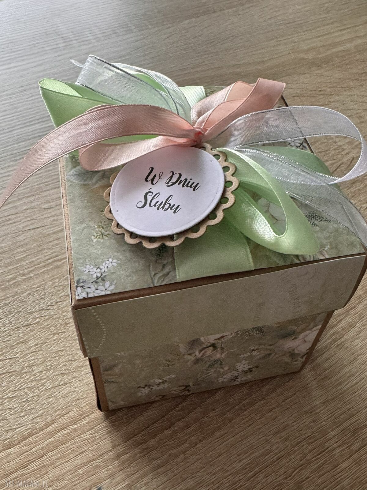 Prezent wesele ślub kartka exploading box życzenia rustykalne