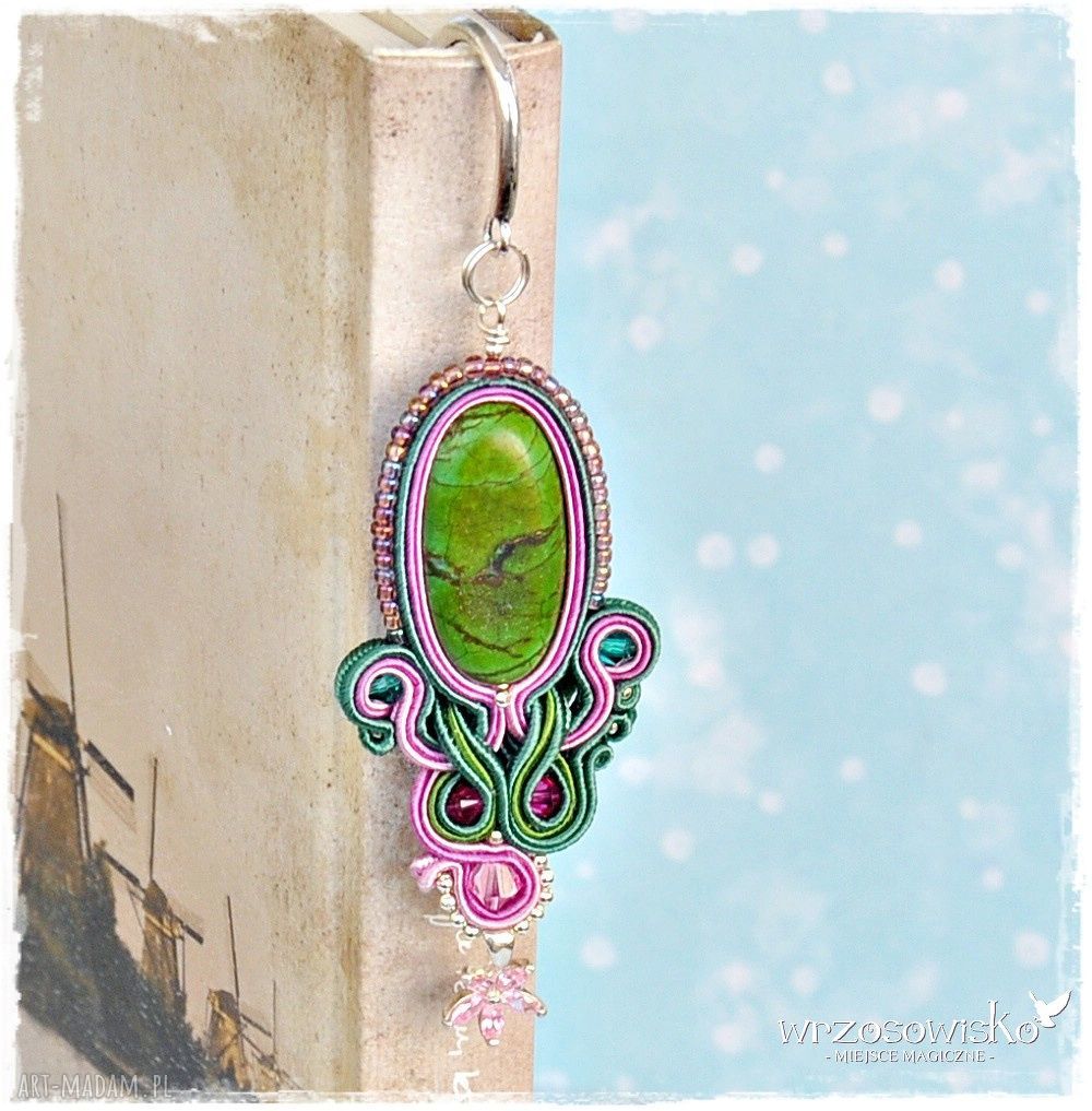 Zakładka sutasz srebrny kwiat soutache książka unikat prezent