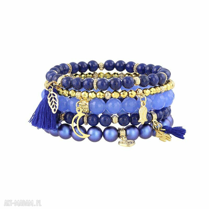 Zestaw bransolet naturalnych kamieni boho jadeit hematyt księżyc