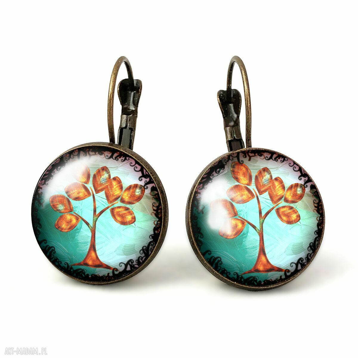 Złote drzewko duże kolczyki wiszące symboliczne prezent drzewo