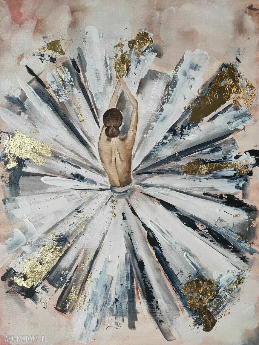 Ręcznie malowany obraz abstrakcja 70x100 cm z efektem złocenia