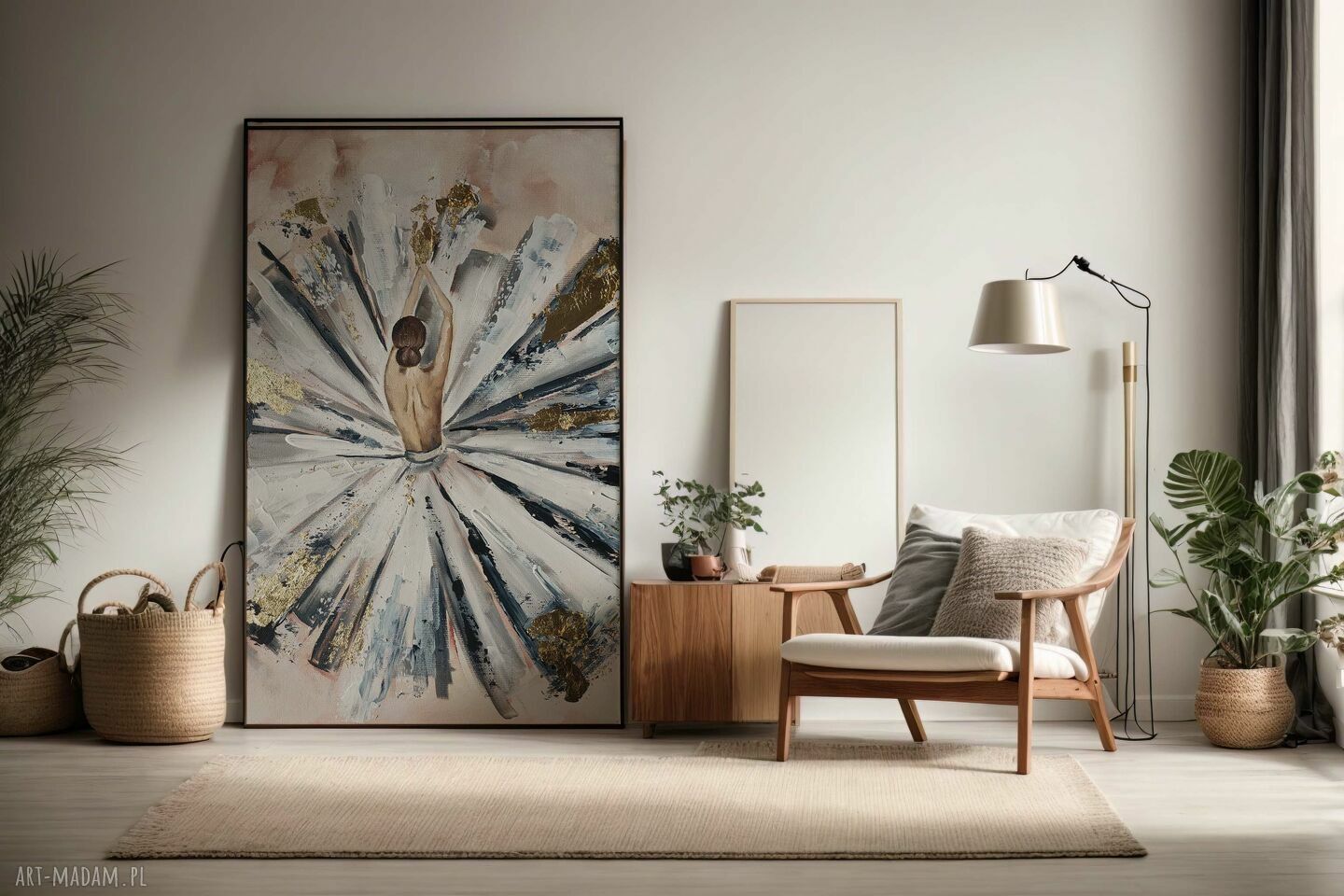 Ręcznie malowany obraz abstrakcja 70x100 cm z efektem złocenia
