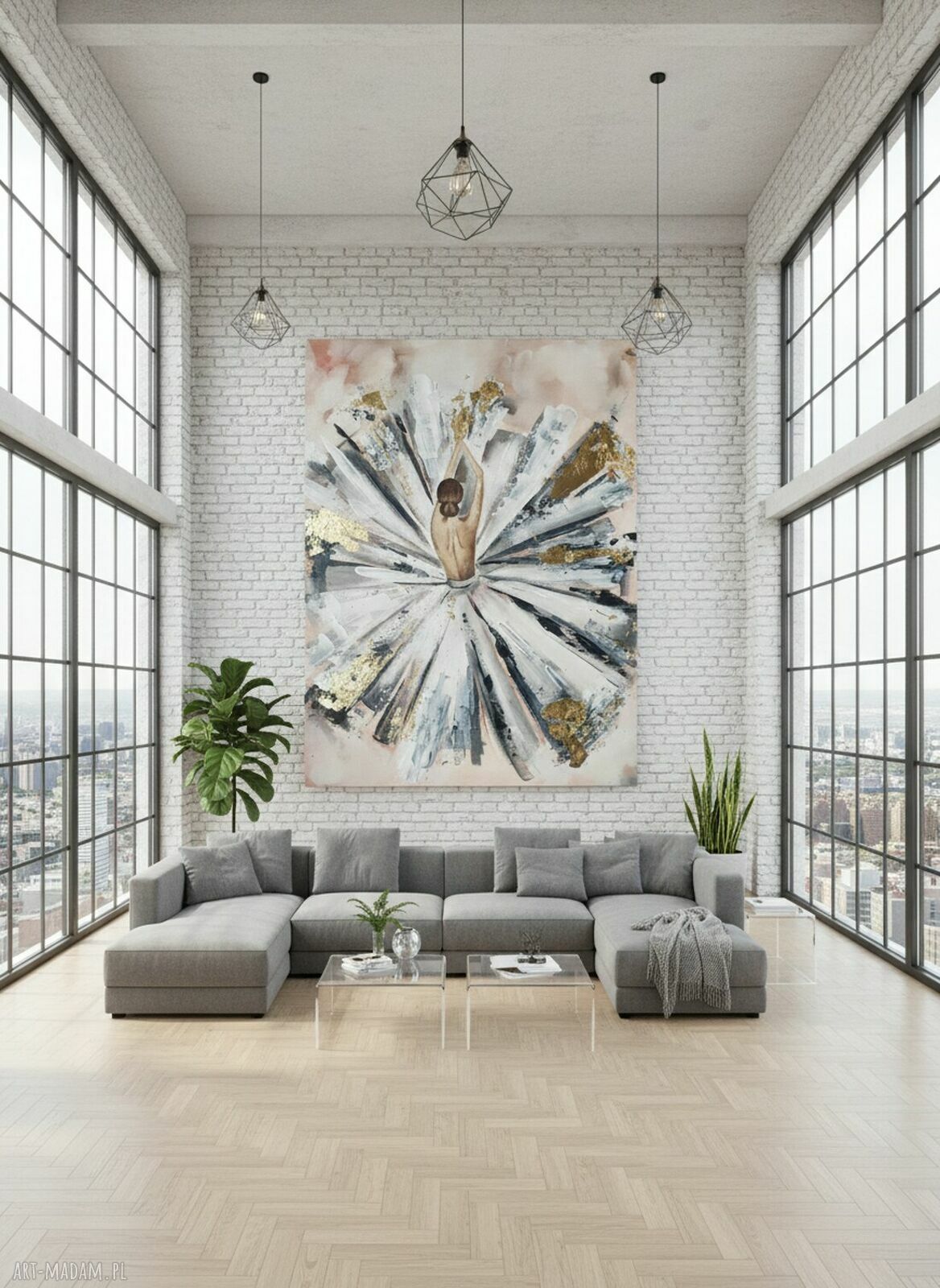 Prima - ręcznie malowany obraz olejny Abstrakcja z baletnicą 120x80 cm