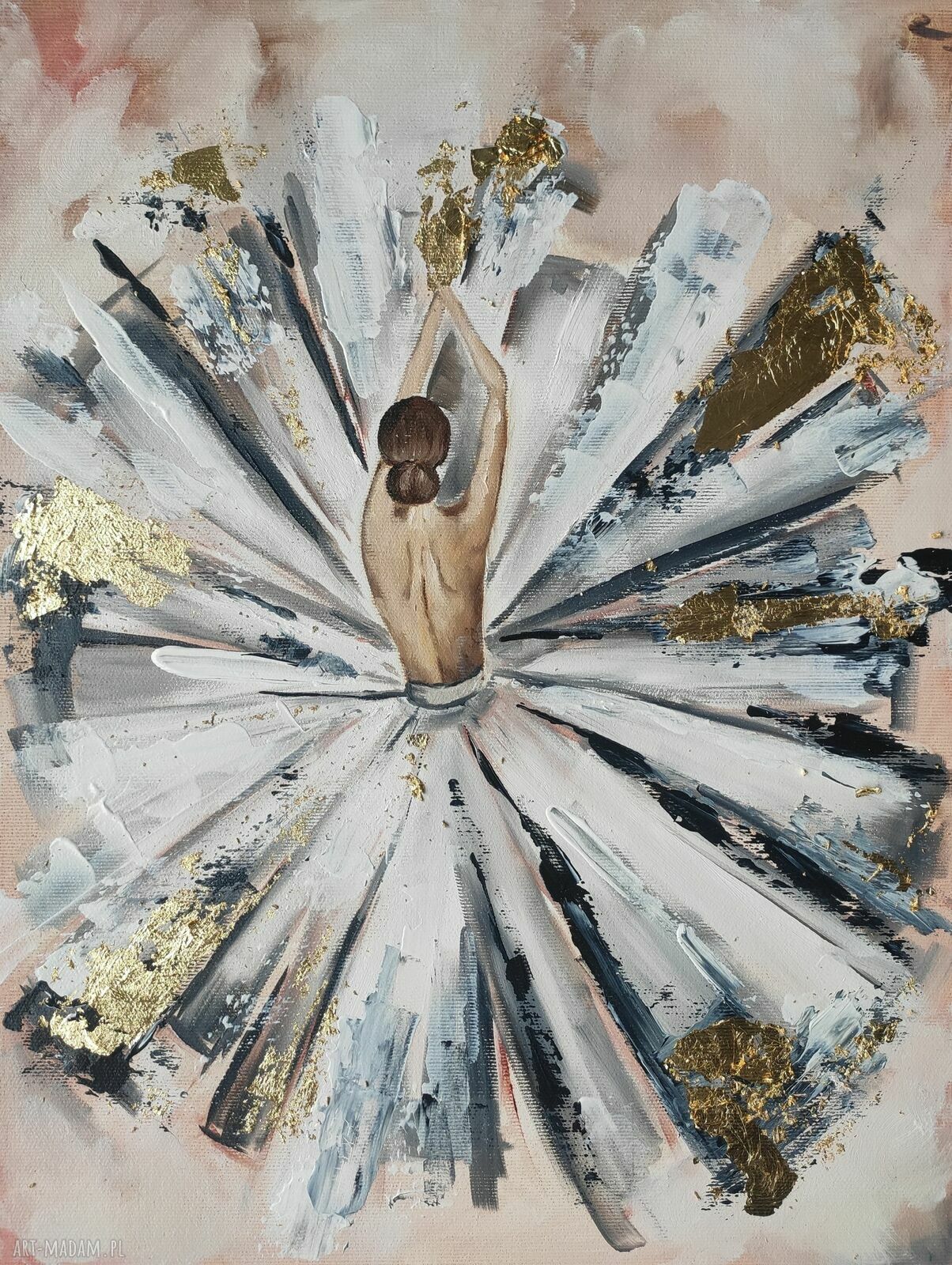 Prima - ręcznie malowany obraz olejny Abstrakcja z baletnicą 120x80 cm