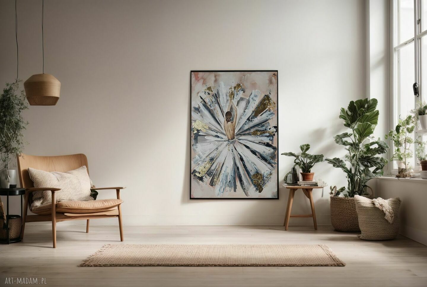 Ręcznie malowany obraz abstrakcja 70x100 cm z efektem złocenia