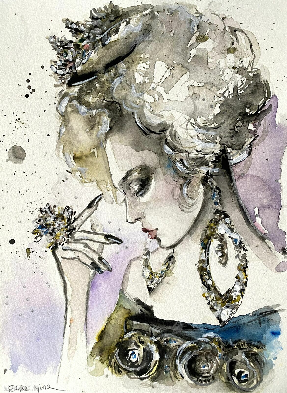 Princess - akwarela na papierze, portret kobiety glamour