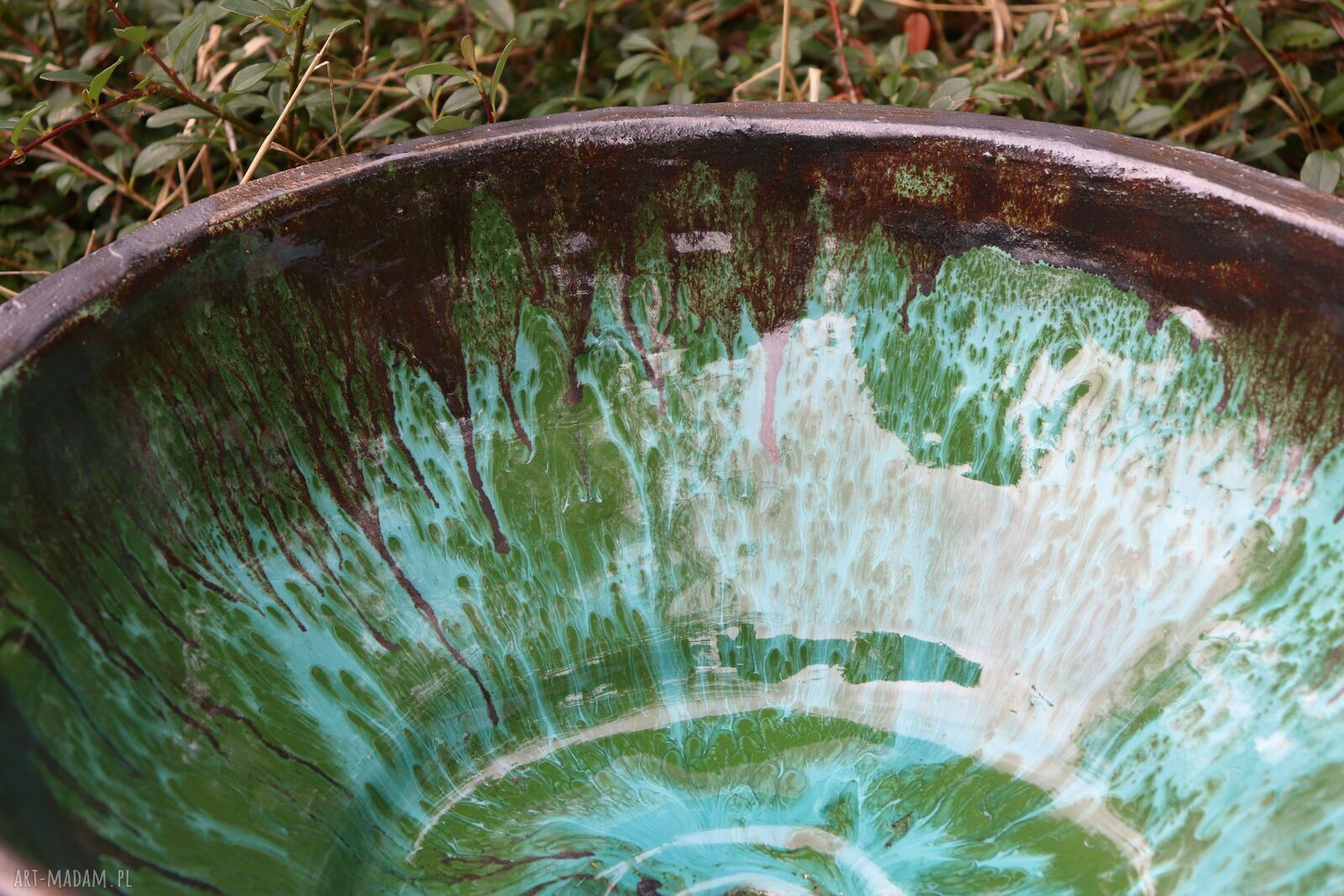Umywalka ceramiczna LAS 31 cm - ręcznie robiona nablatowa okrągła z 3 warstwami szkliwa