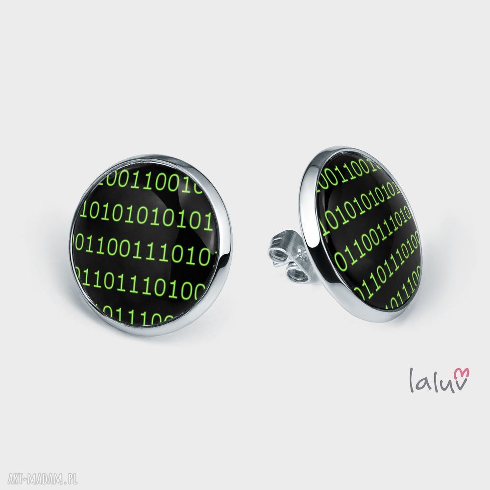 Kolczyki sztyfty Programistka – motyw szyfru, kodu i geek stylu