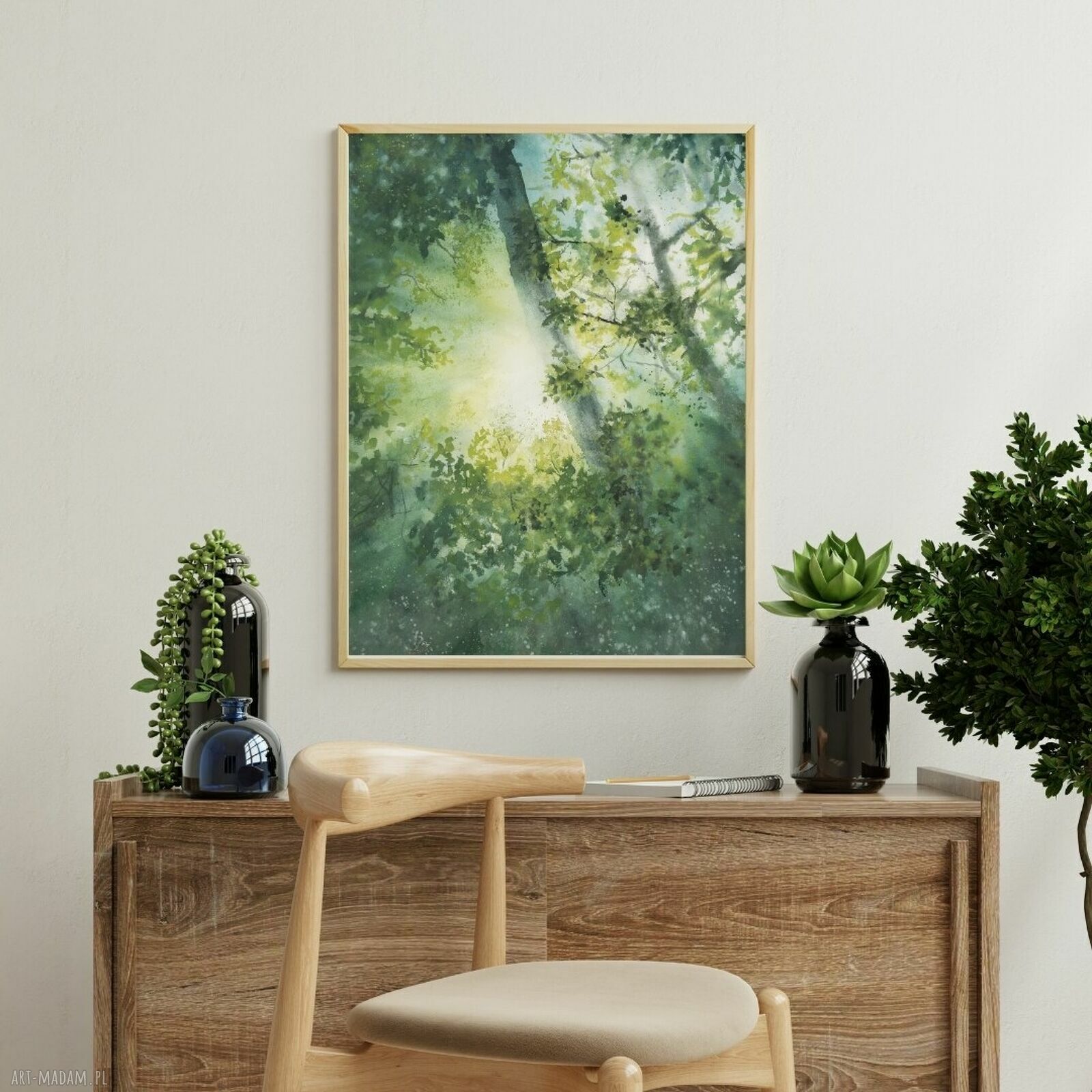 Promienie słońca w lesie - artystyczny plakat 50x70 cm