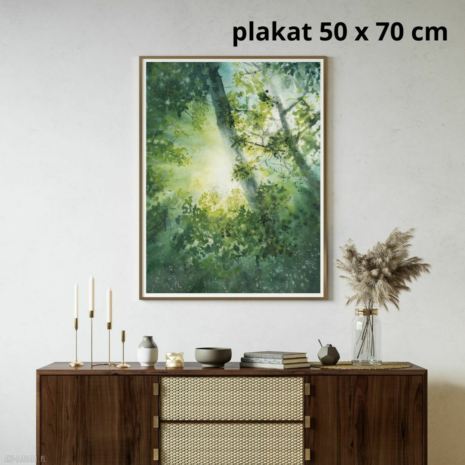Promienie słońca w lesie - artystyczny plakat 50x70 cm