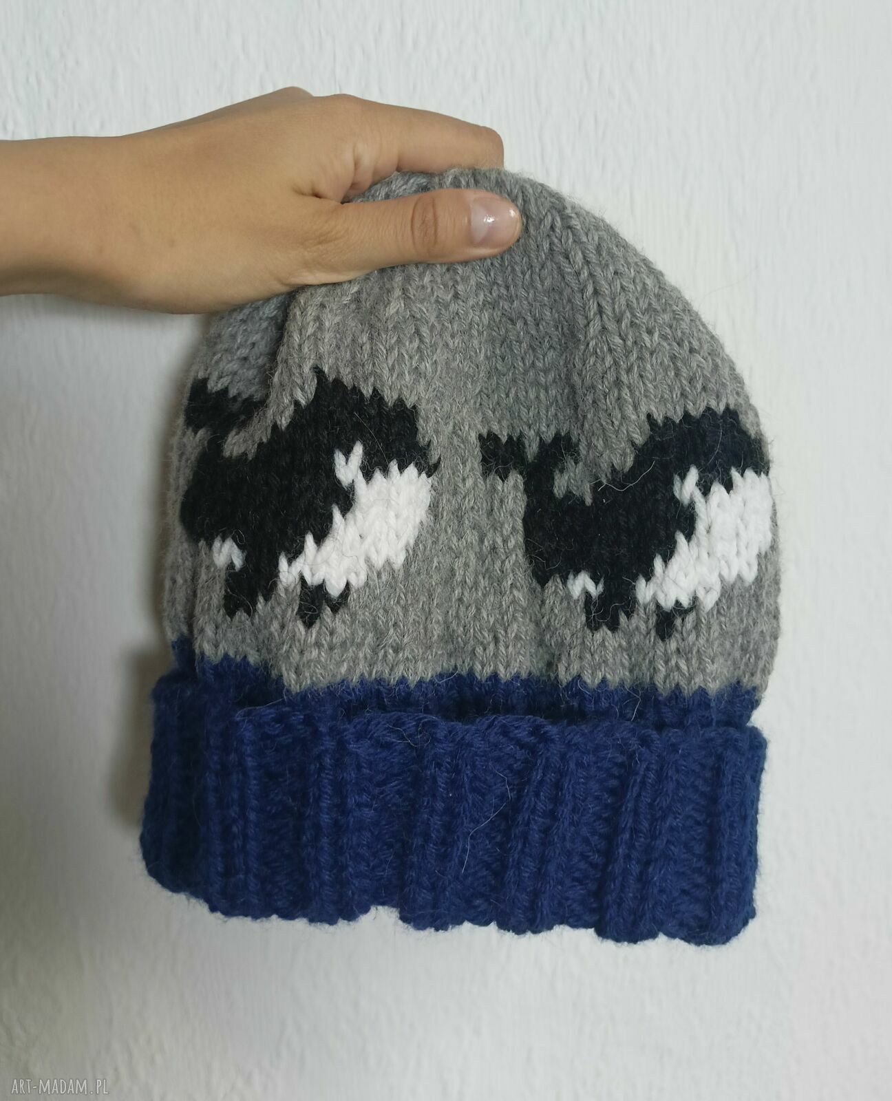 Ciepła czapka handmade z alpaki i wełny - orka