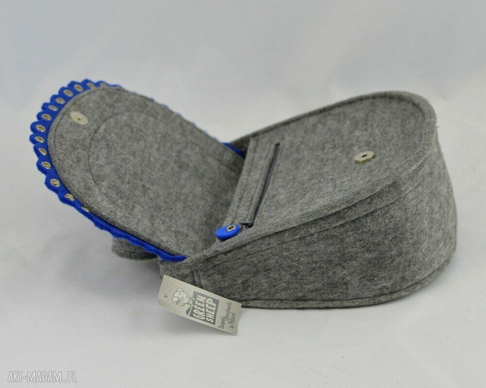 Torebka LISTONOSZKA z niebieską falbanką i oczkami kaletniczymi WYPRZEDAŻ hand made