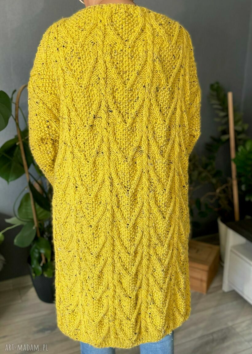 Kardigan Promyk Słońca - żółty blezer z warkoczowym splotem, oversize (40-44)