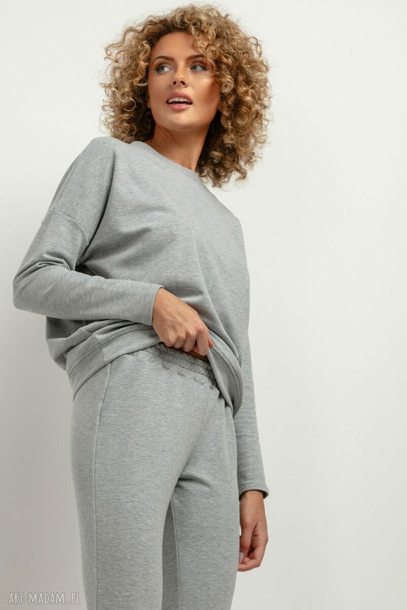 Prosta bluza ze stójką T381 w jasnoszarej dzianinie