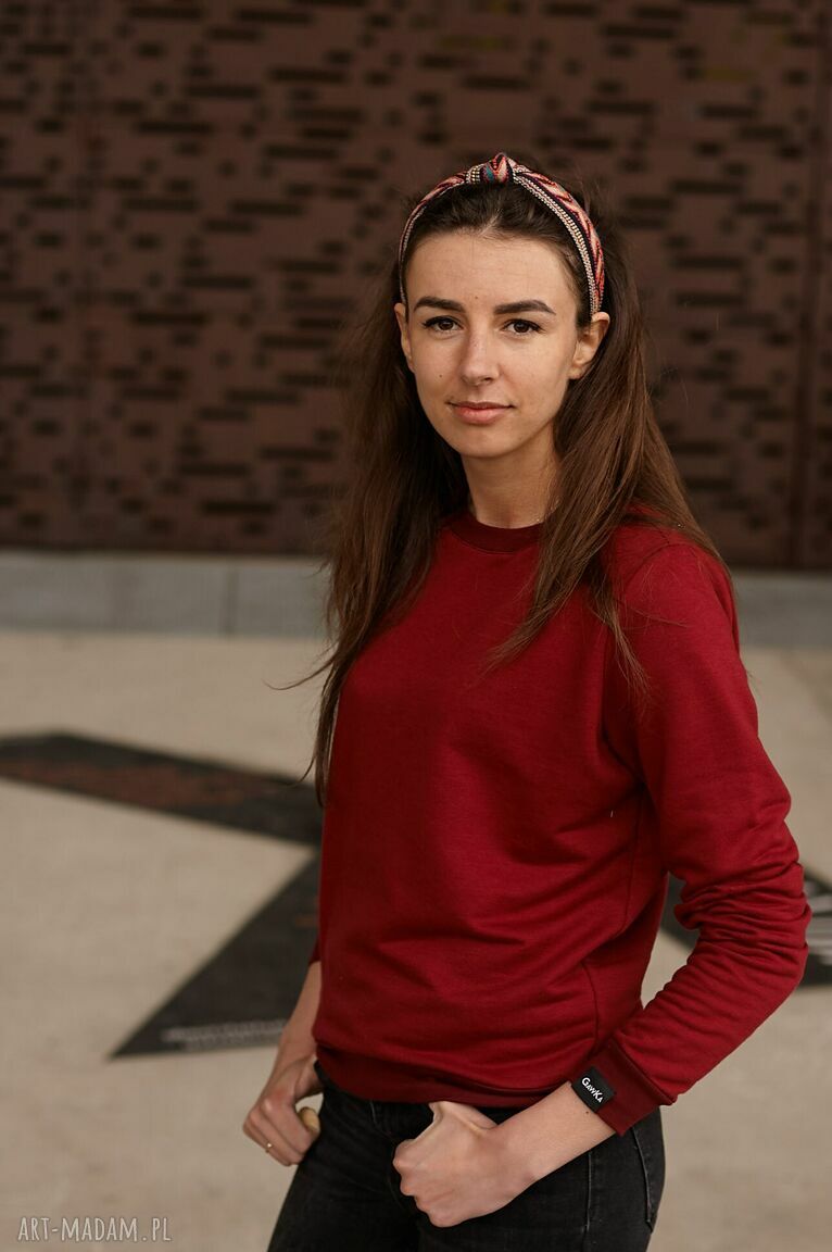 Bordowa bluza basic bez kaptura - prosta, ręcznie szyta S/M/L