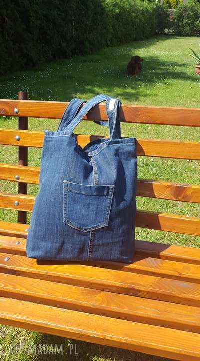 Prosta ciemna Torba Jeansowa z Kieszonką