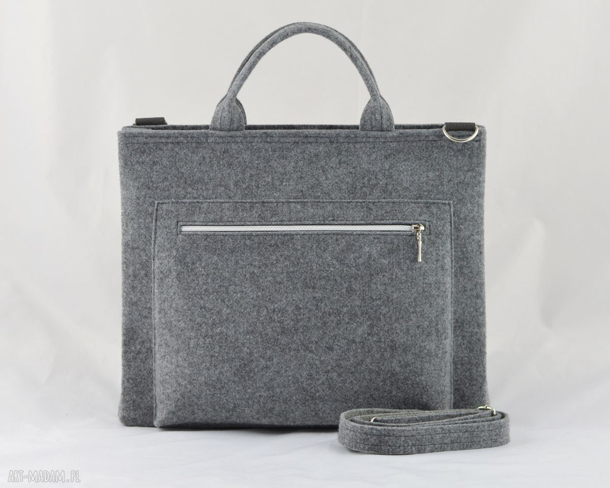 Duża Szara Torebka na Laptopa Minimalistyczna handmade