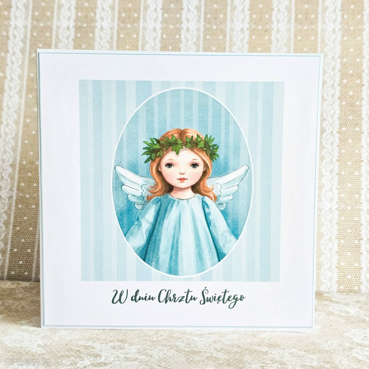 Prosta kartka na Chrzest Święty dla dziewczynki - Anioł Stróż