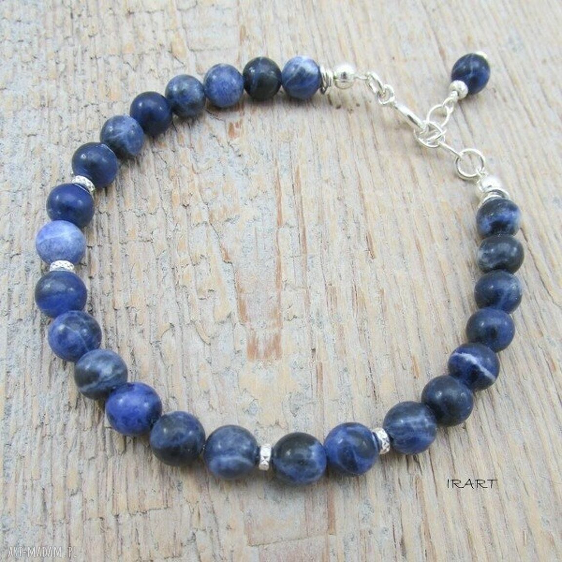 Sodalit - prosta bransoletka handmade ze srebra 925