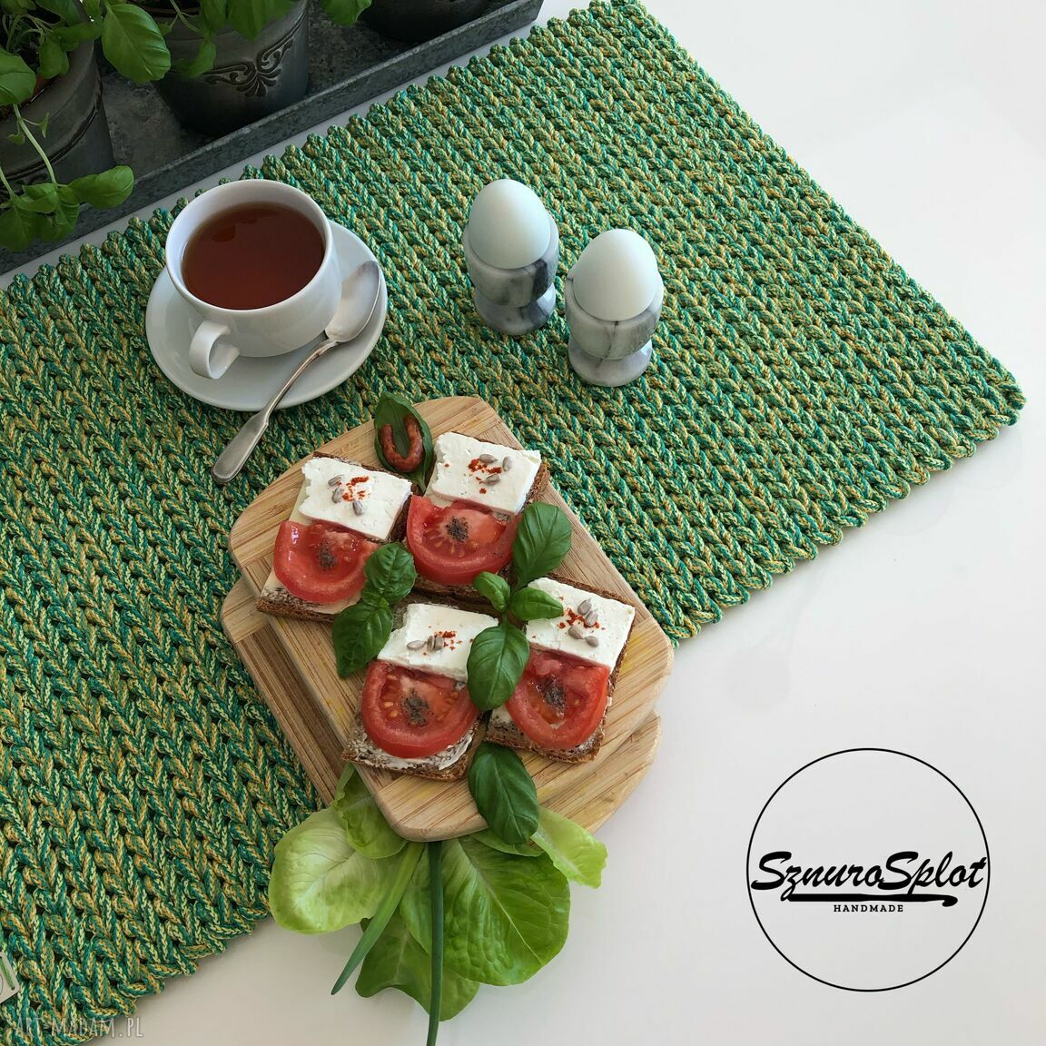 Prostokątna podkładka na stół 40x60 ze sznurka bawełnianego - handmade