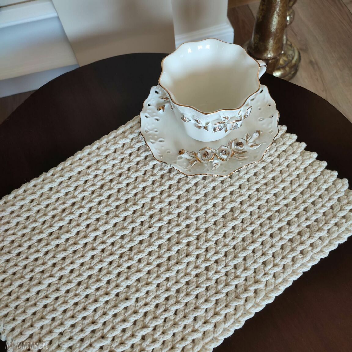 Podkładka prostokątna ze sznurka 25x35 cm - boho szydełkowana do jadalni