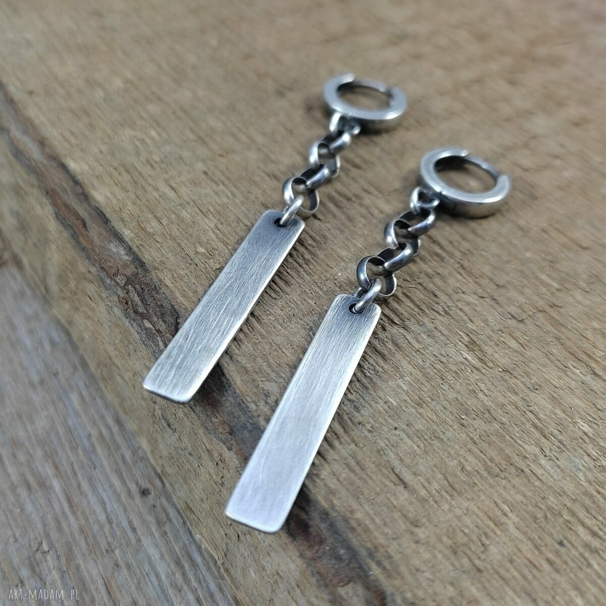 Prostokątne blaszki - kolczyki ze srebra 925, oksydowane i wypolerowane