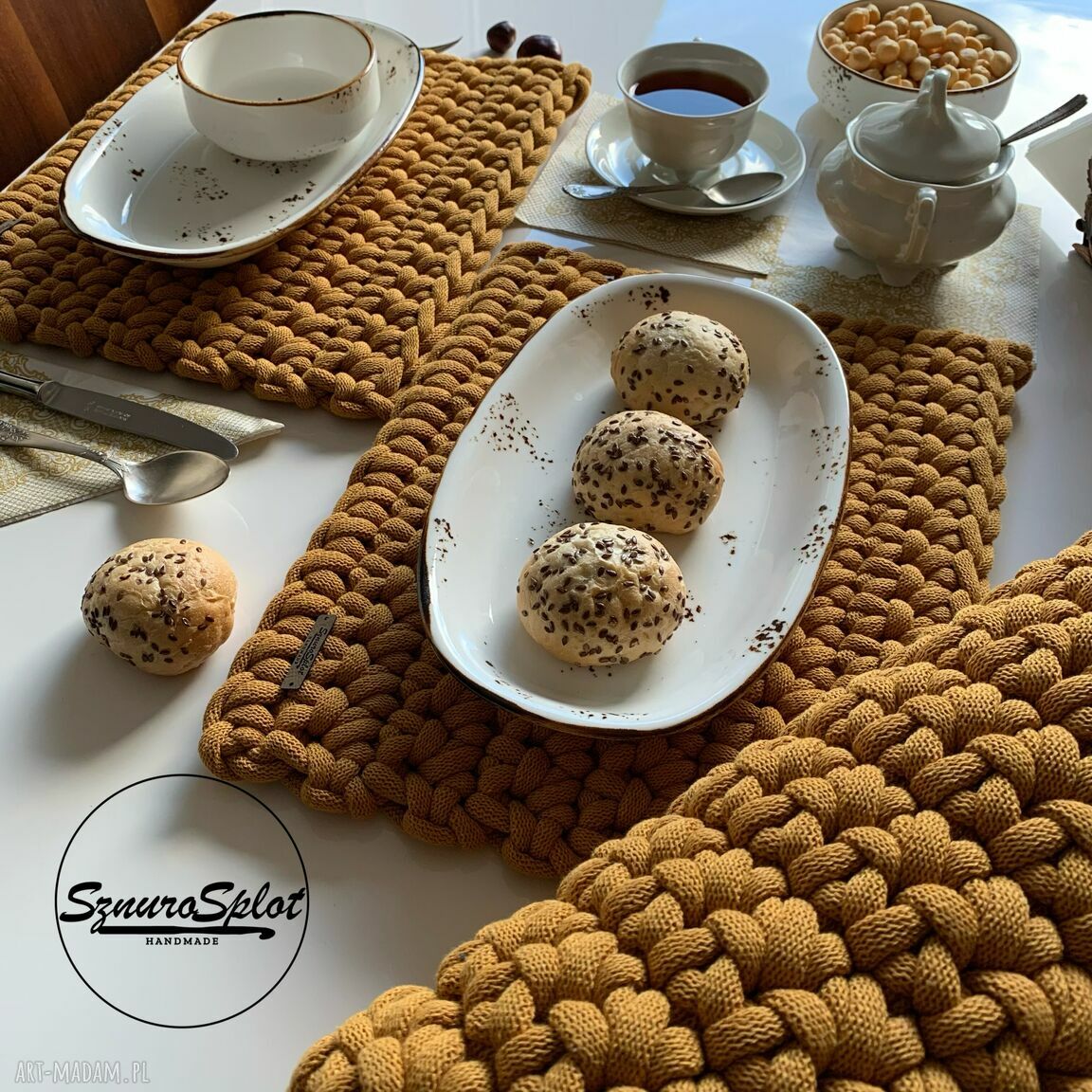 Prostokątne podkładki z grubego sznurka 30x36 - komplet 2 szt.