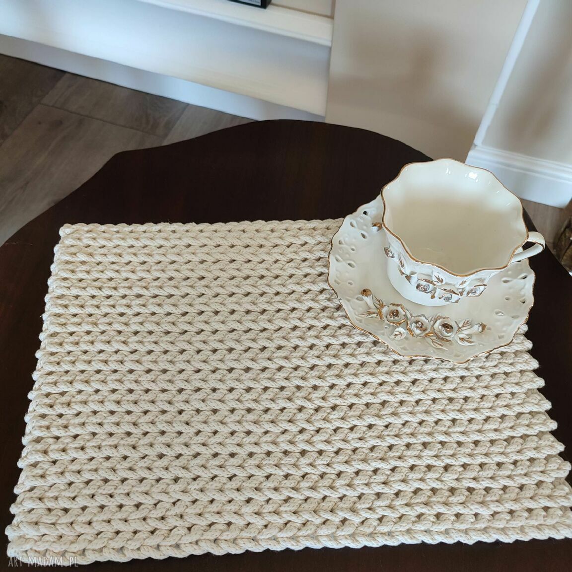 Podkładka prostokątna ze sznurka 25x35 cm - boho szydełkowana do jadalni