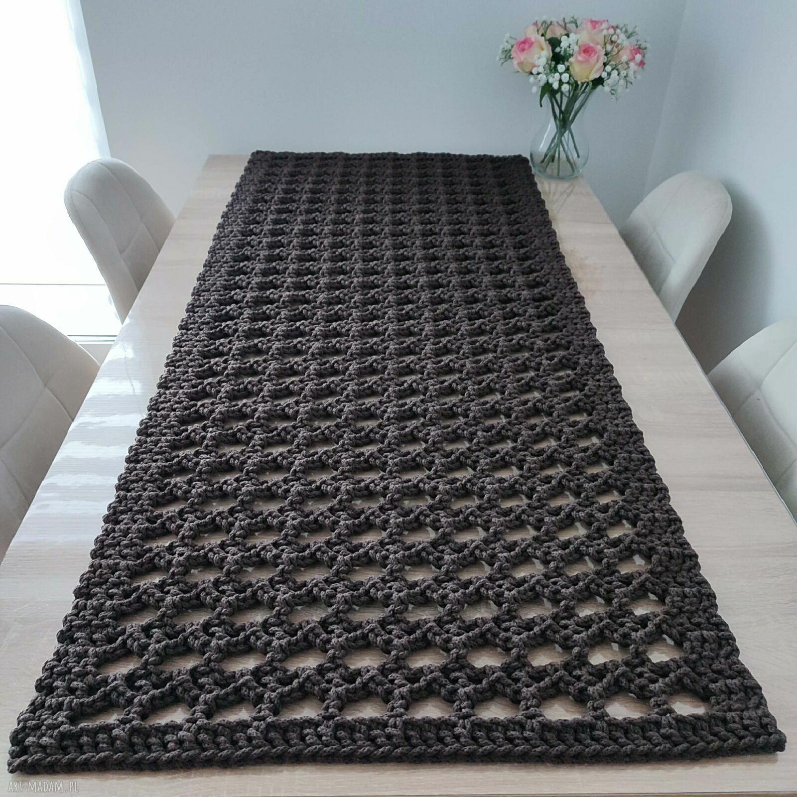 Bieżnik szydełkowy prostokątny ze sznurka 58 x 138 cm
