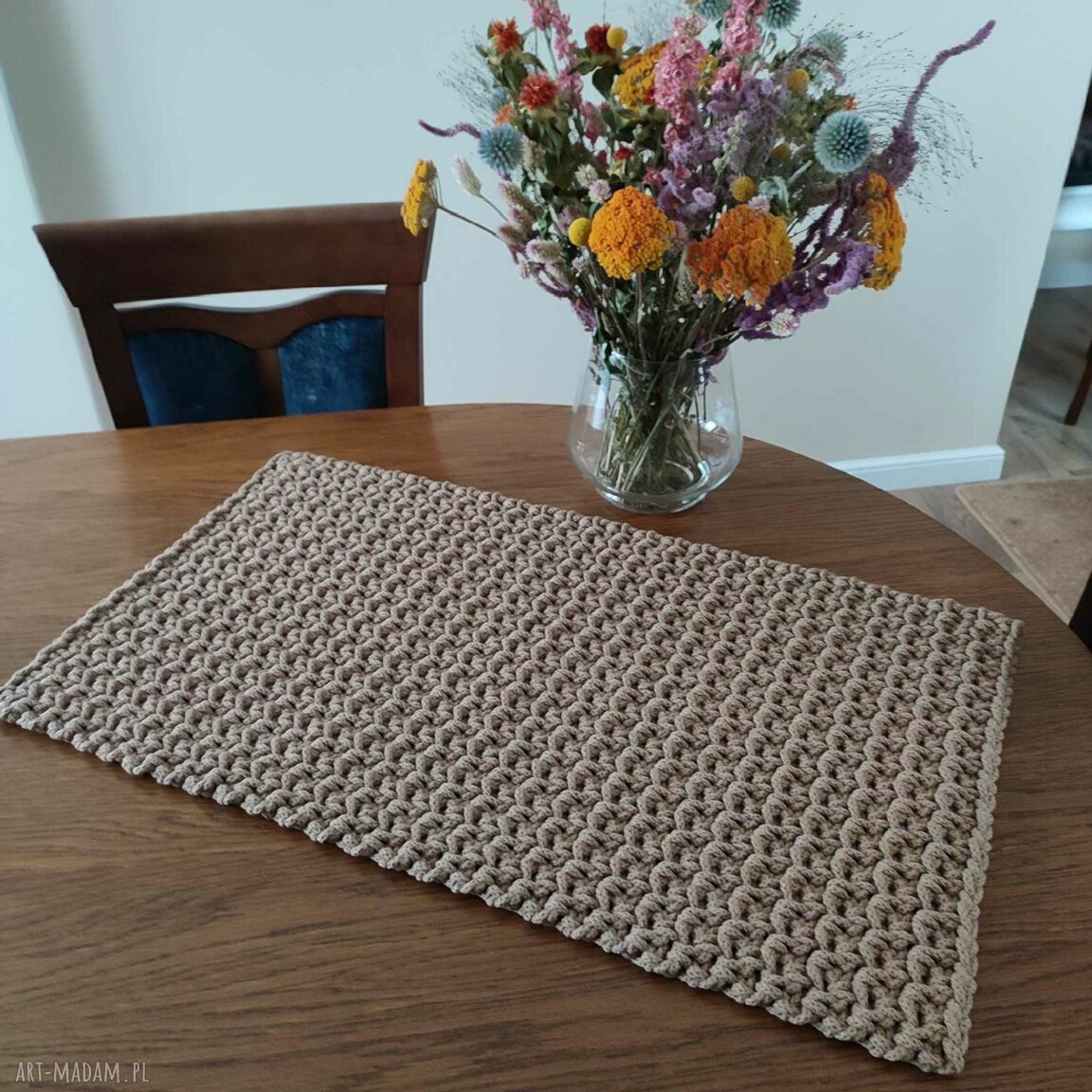 Bieżnik prostokątny boho ze sznurka 40x70 cm - ręcznie szydełkowany do kuchni