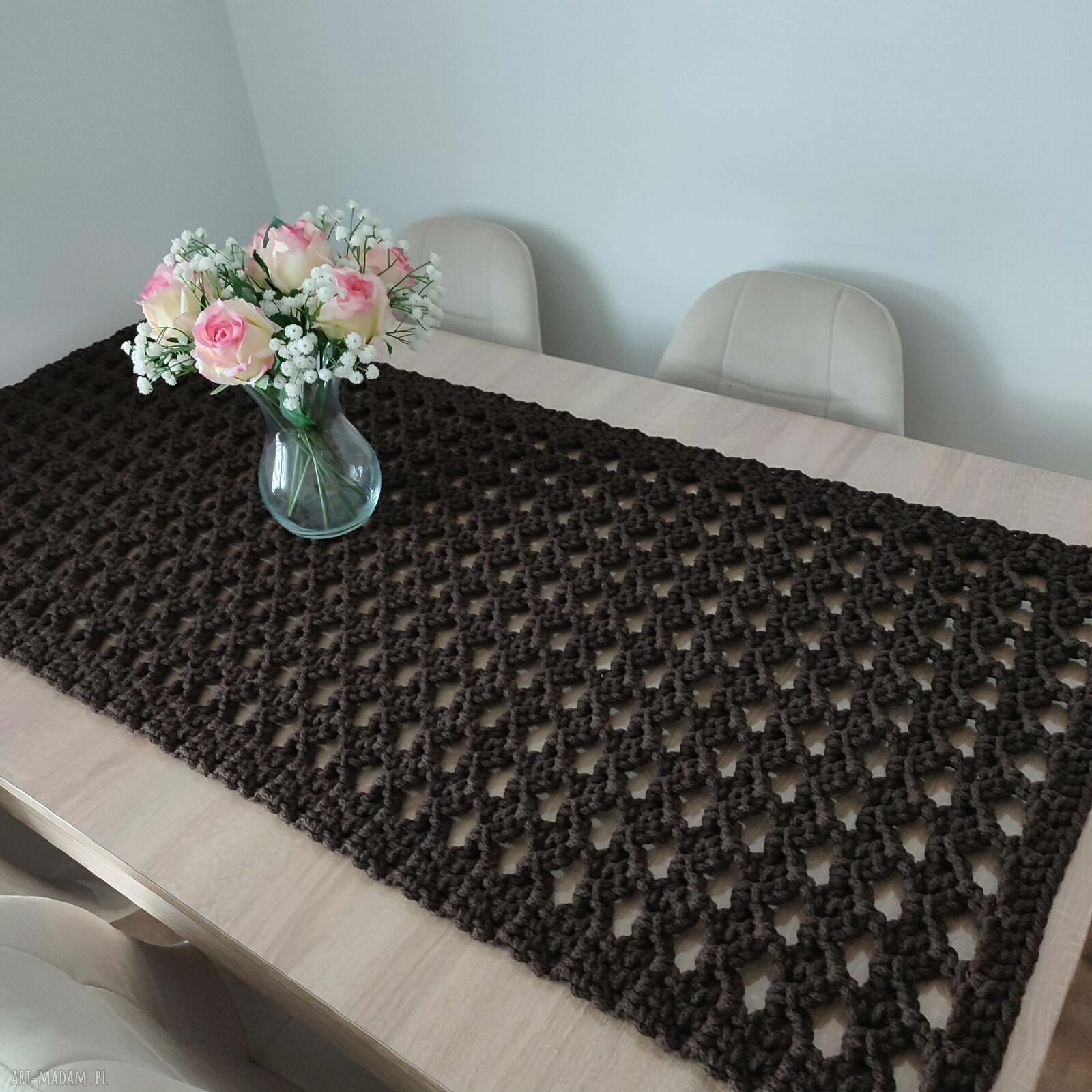 Bieżnik szydełkowy prostokątny ze sznurka 58 x 138 cm