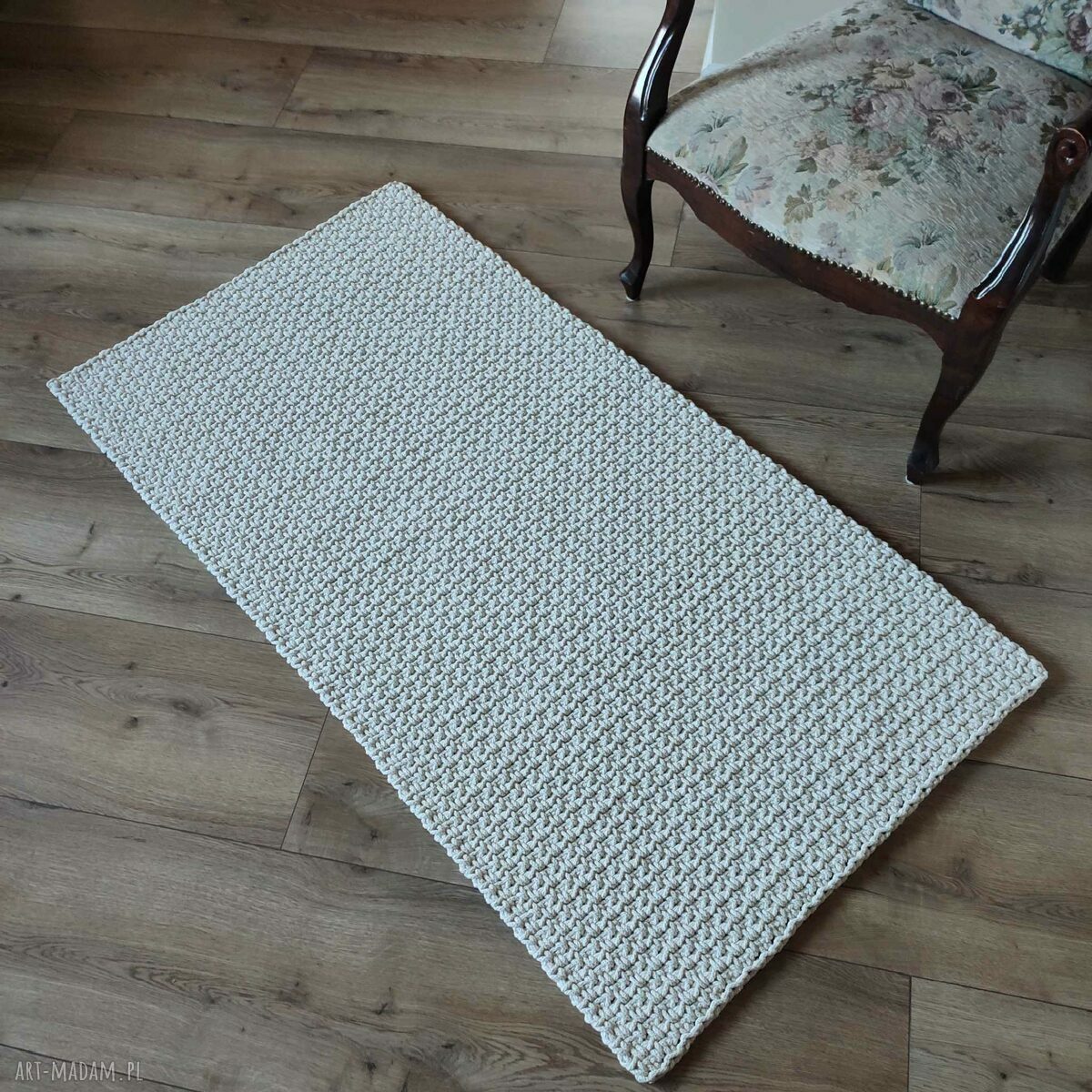 Dywan prostokątny 75x140 cm ze sznurka bawełnianego - szydełko handmade