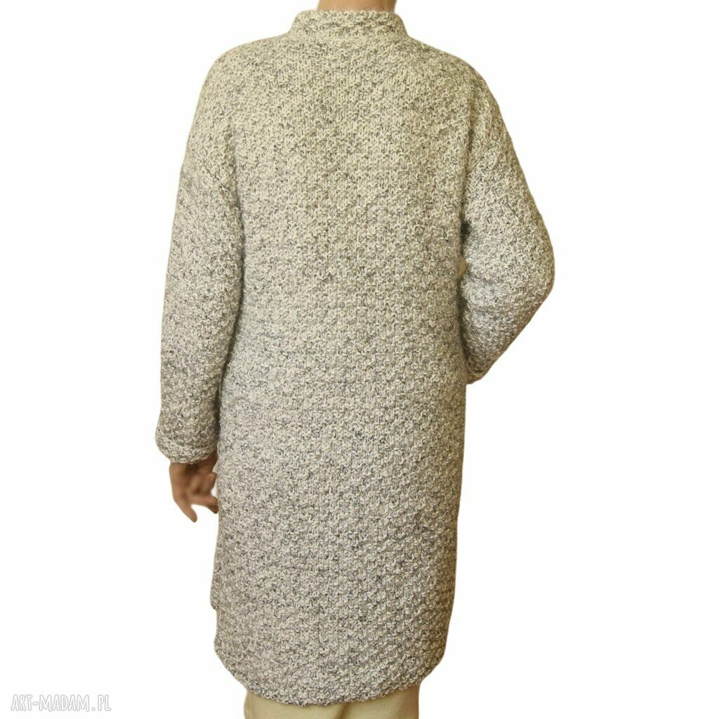 Prosty, elegancki sweter kardigan handmade - płaszczczyk asymetryczny
