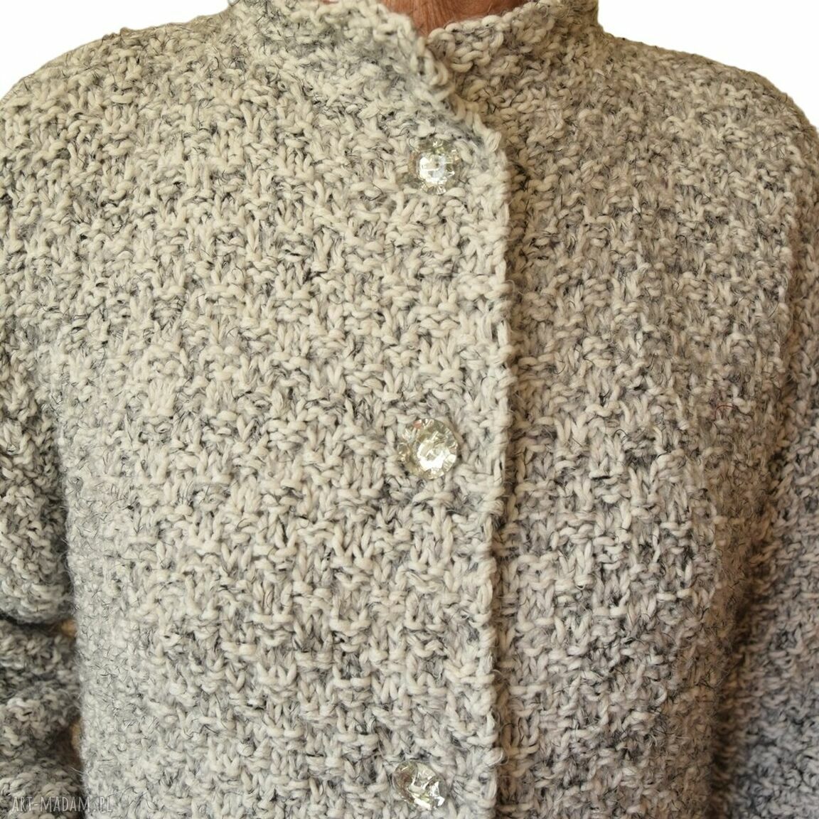 Prosty, elegancki sweter kardigan handmade - płaszczczyk asymetryczny