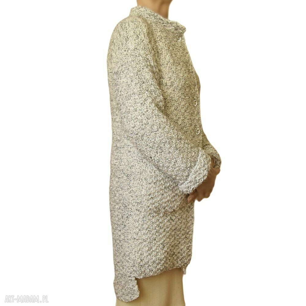 Prosty, elegancki sweter kardigan handmade - płaszczczyk asymetryczny