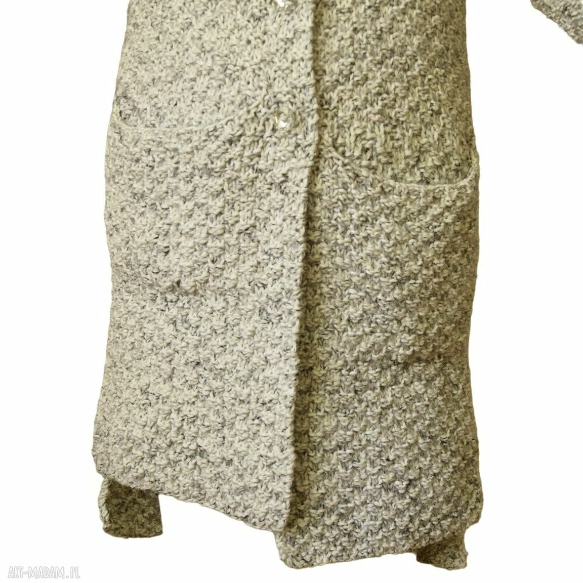 Prosty, elegancki sweter kardigan handmade - płaszczczyk asymetryczny